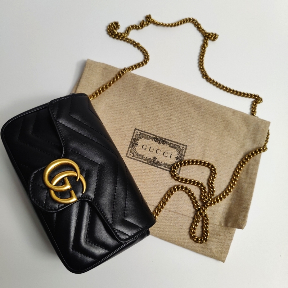 Gucci Super Mini Marmont Matelasse Black Bag